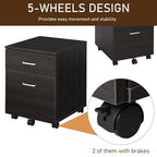 2-Drawer Locking Office Filing Cabinet w/ 5 Wheels Rolling Storage Hanging Legal Letter Files Cupboard Home Organisation Black Wood Grain