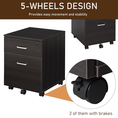 2-Drawer Locking Office Filing Cabinet w/ 5 Wheels Rolling Storage Hanging Legal Letter Files Cupboard Home Organisation Black Wood Grain