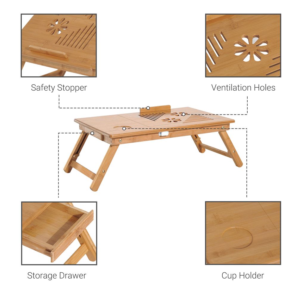 Portable Laptop Desk Notebook Tray PC Bed Table with Drawer Adjustable & Foldable (55L x 35W x 22-30H (cm))