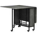 Mobile Drop Leaf Table Folding Kitchen Table Extendable Dining Table For Small Spaces With 6 Wheels & Storage Shelf Grey