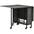 Mobile Drop Leaf Table Folding Kitchen Table Extendable Dining Table For Small Spaces With 6 Wheels & Storage Shelf Grey