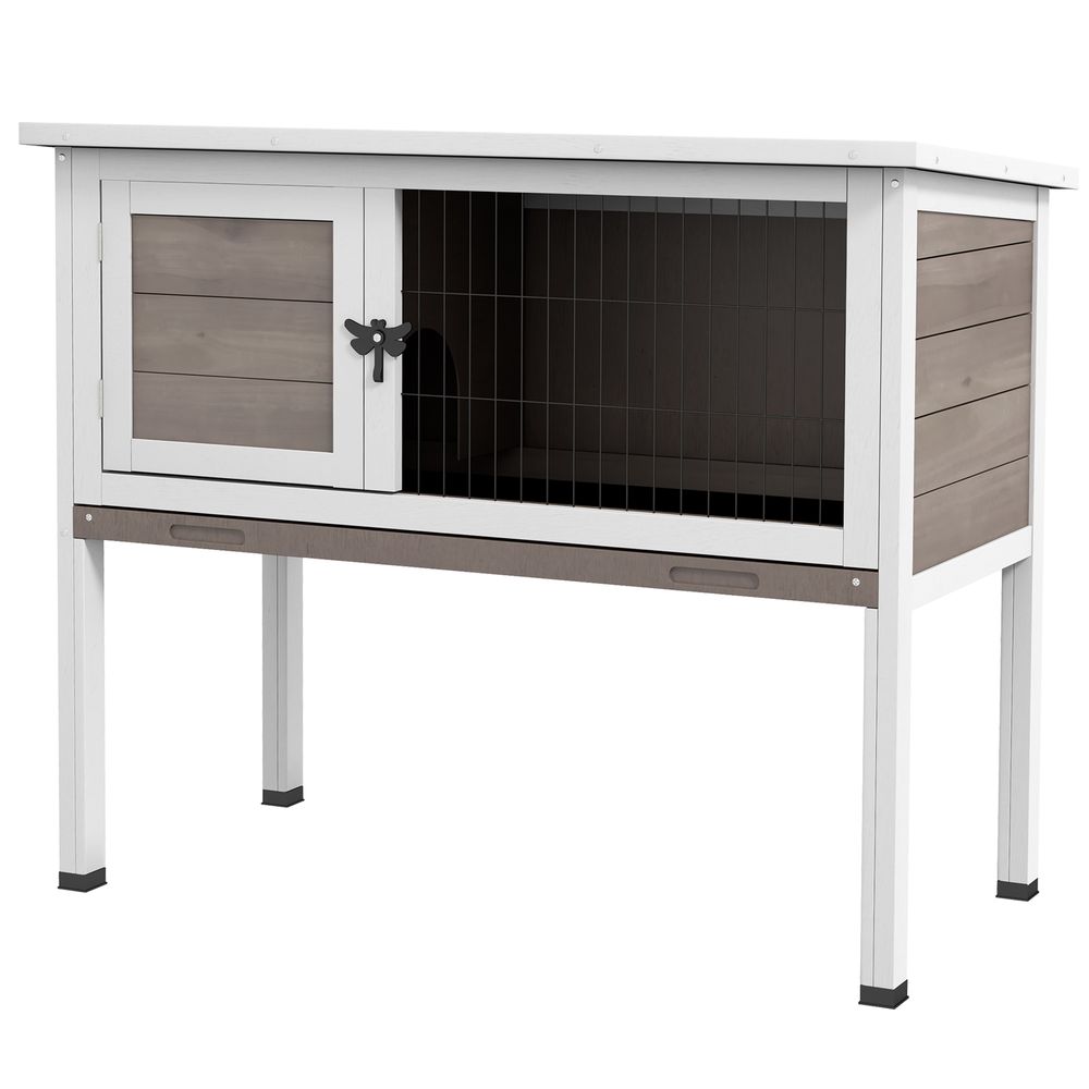 Large Elevated Rabbit Hutch w/ Asphalt Roof & Tray: Outdoor/Indoor Wood Shelter for Small Animals