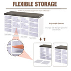 PU Leather Shoe Storage Bench - 14 Compartments, Brown and White