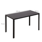 Dining Table for 4 People, Modern Rectangular Kitchen Table with Tempered Glass Tabletop and Steel Legs for Dining Room, Black