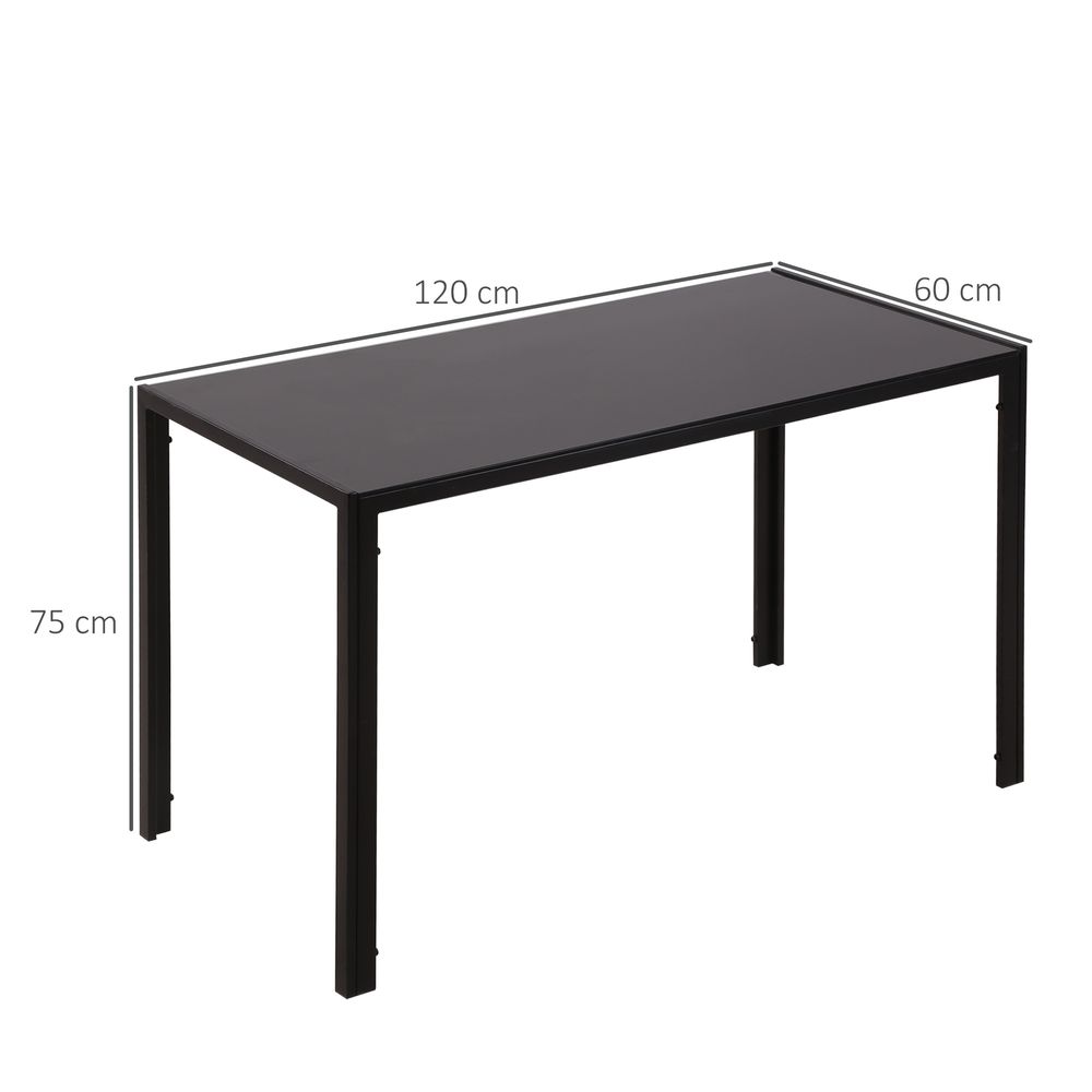 Dining Table for 4 People, Modern Rectangular Kitchen Table with Tempered Glass Tabletop and Steel Legs for Dining Room, Black