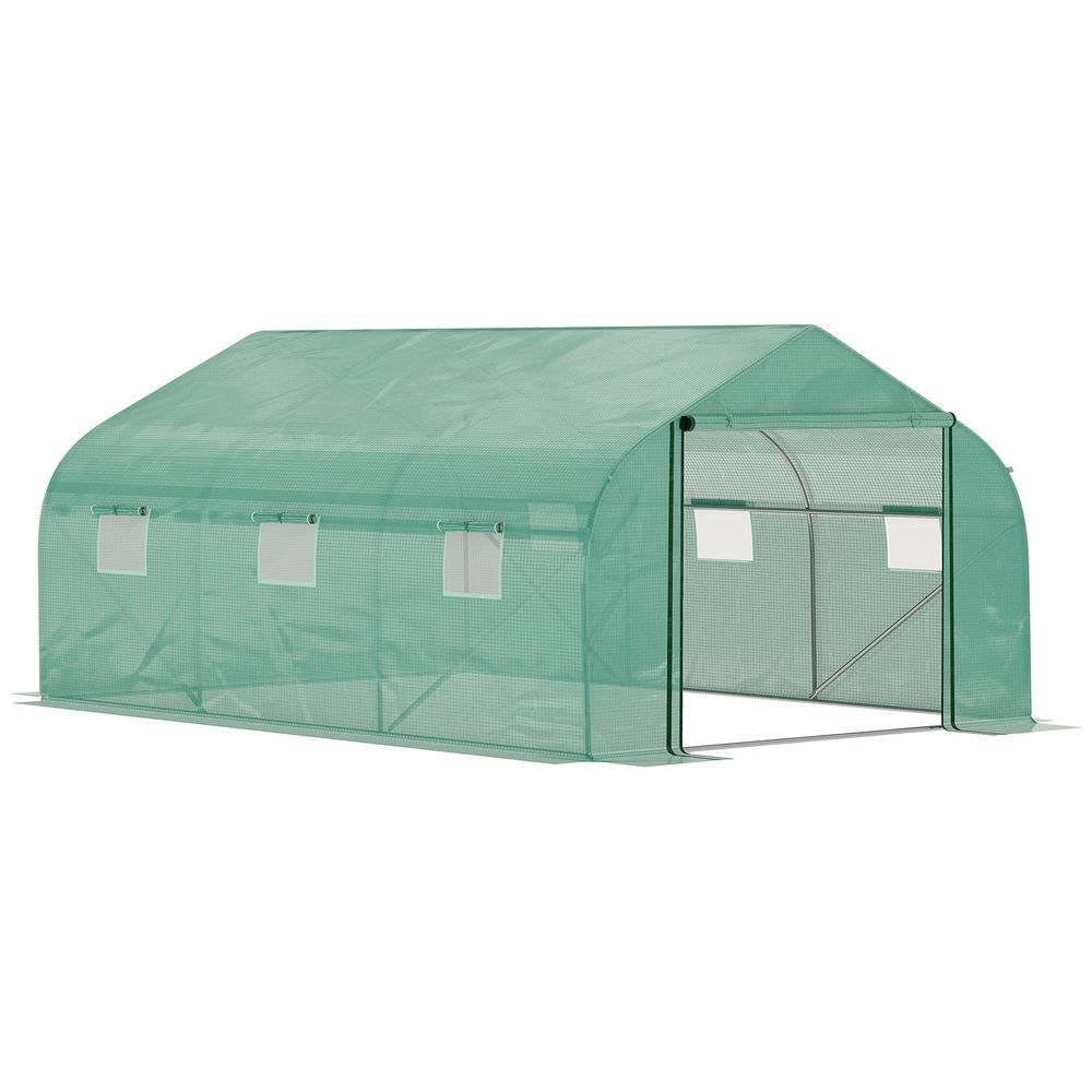 15x10ft Walk-in Greenhouse: Strong PE Cover, Zip Door, 6 Windows, Ideal for Year-Round Gardening