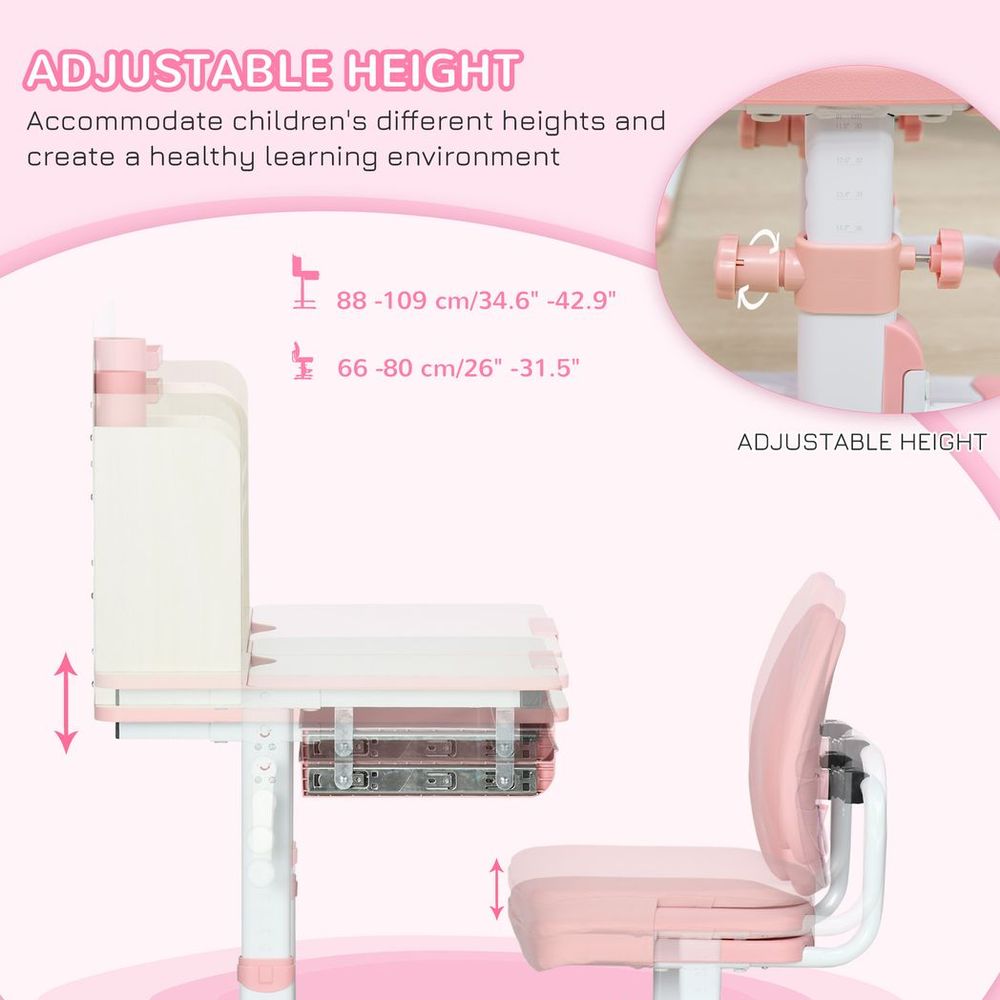 Pink Kids Desk & Chair Set - Storage Shelves & Washable Cover