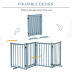 Freestanding Pet Gate for Small and Medium Dogs, Wooden Foldable Dog Safety Barrier with 4 Panels, 2 Support Feet, 80 cm Tall for Doorways, Stairs Blue-grey