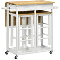 Bamboo Breakfast Cart with Drop Leaf Table and 2 Stools
