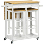 Bamboo Breakfast Cart with Drop Leaf Table and 2 Stools