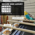 Bird Cage with Divider, 4 Wooden Perches, Slide Out Tray, Black