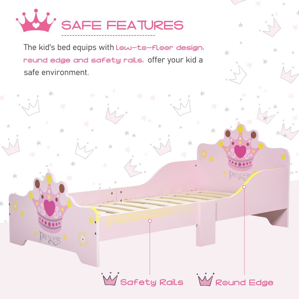 Kids Wooden Princess Crown Bed with Safety Side Rails - Design