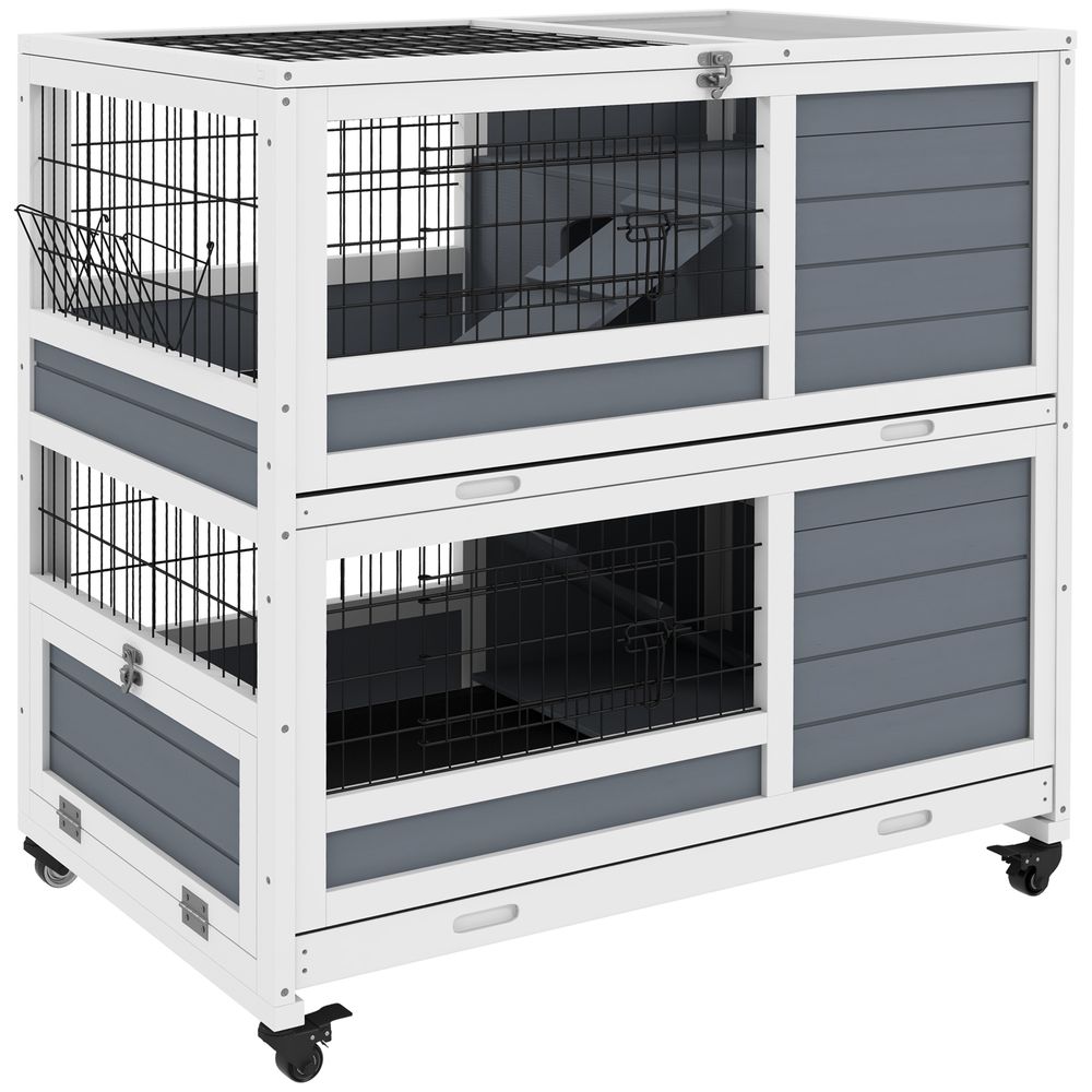 Double Deckers Rabbit Hutch: Spacious, Slide-Out Trays, Feeding Trough