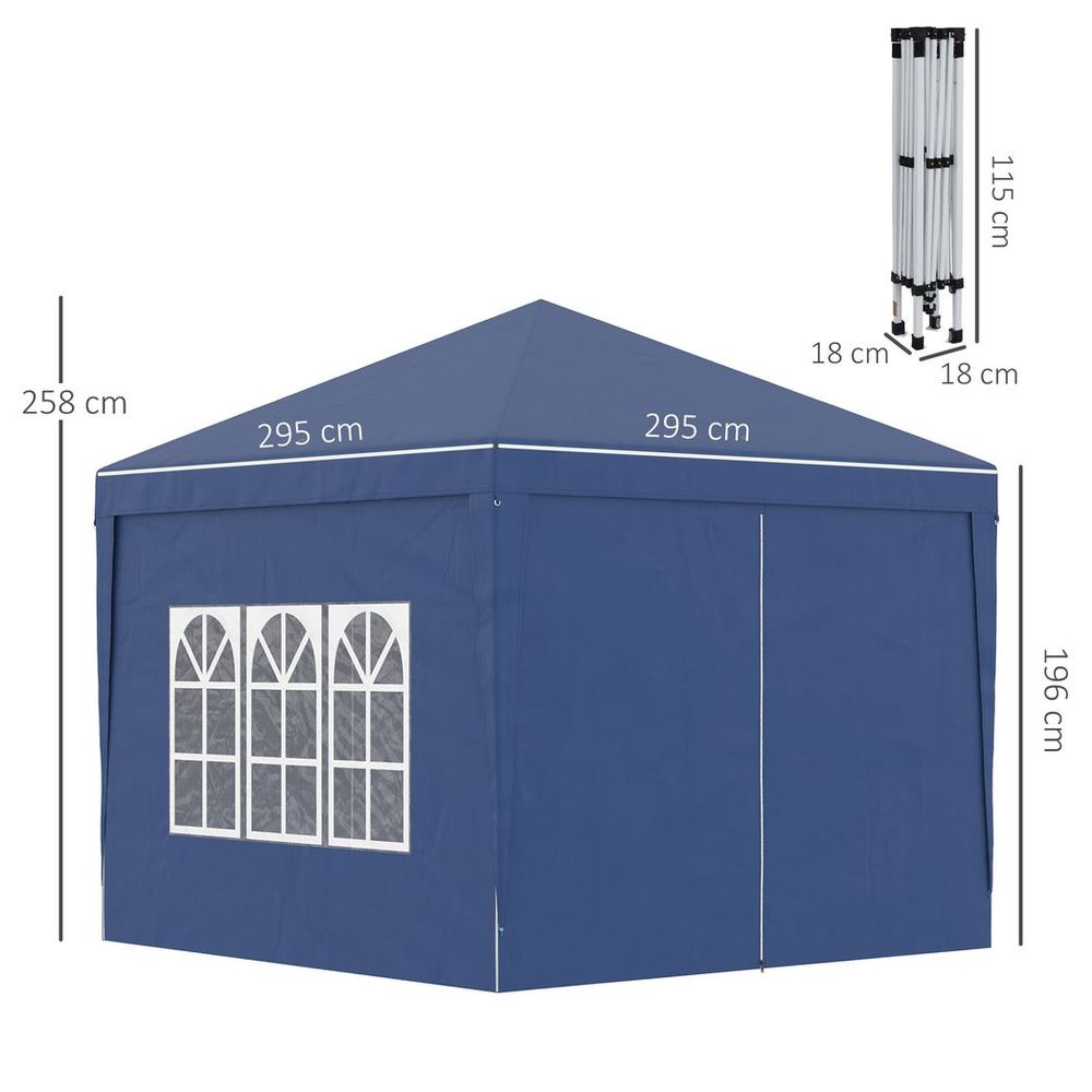 3mx3m Pop Up Gazebo Party Tent Canopy - Blue
