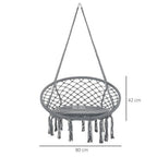 Cotton-Polyester Blend Macrame Hanging Chair Swing Hammock & Backrest, Grey