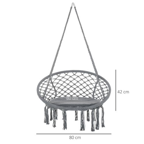 Cotton-Polyester Blend Macrame Hanging Chair Swing Hammock & Backrest, Grey