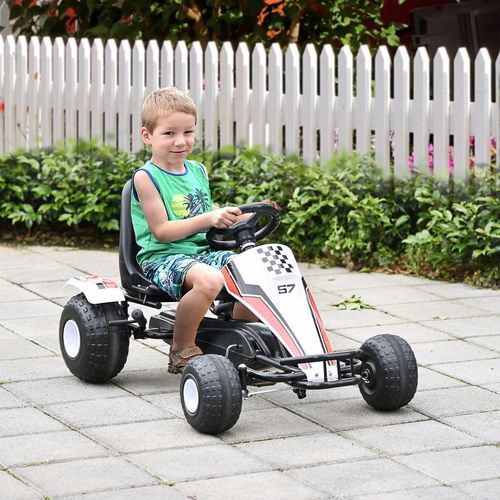 Kids Children Pedal Go Kart Manual Ride On Car w/Brake Gears Steering Wheel Adjustable Seat 4 Smooth Wheels Racing-Style White 104 x 66 x 57 cm
