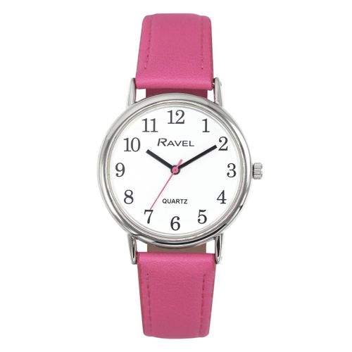 Ladies Classic White Dial Pink Leather Strap Watch
