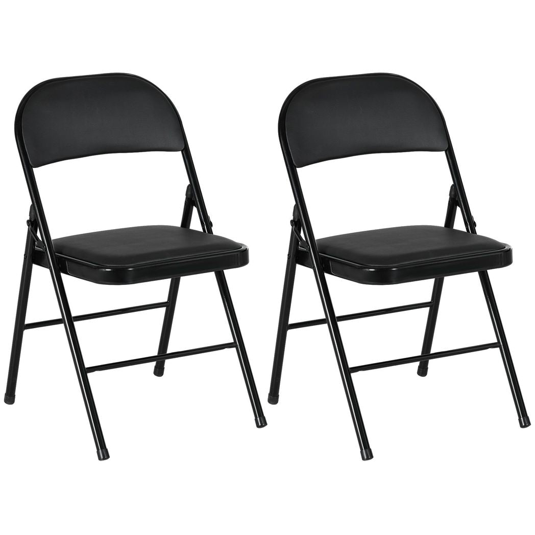 2 Pack Padded Folding Chairs with Cushioned Seat and Metal Frame Black