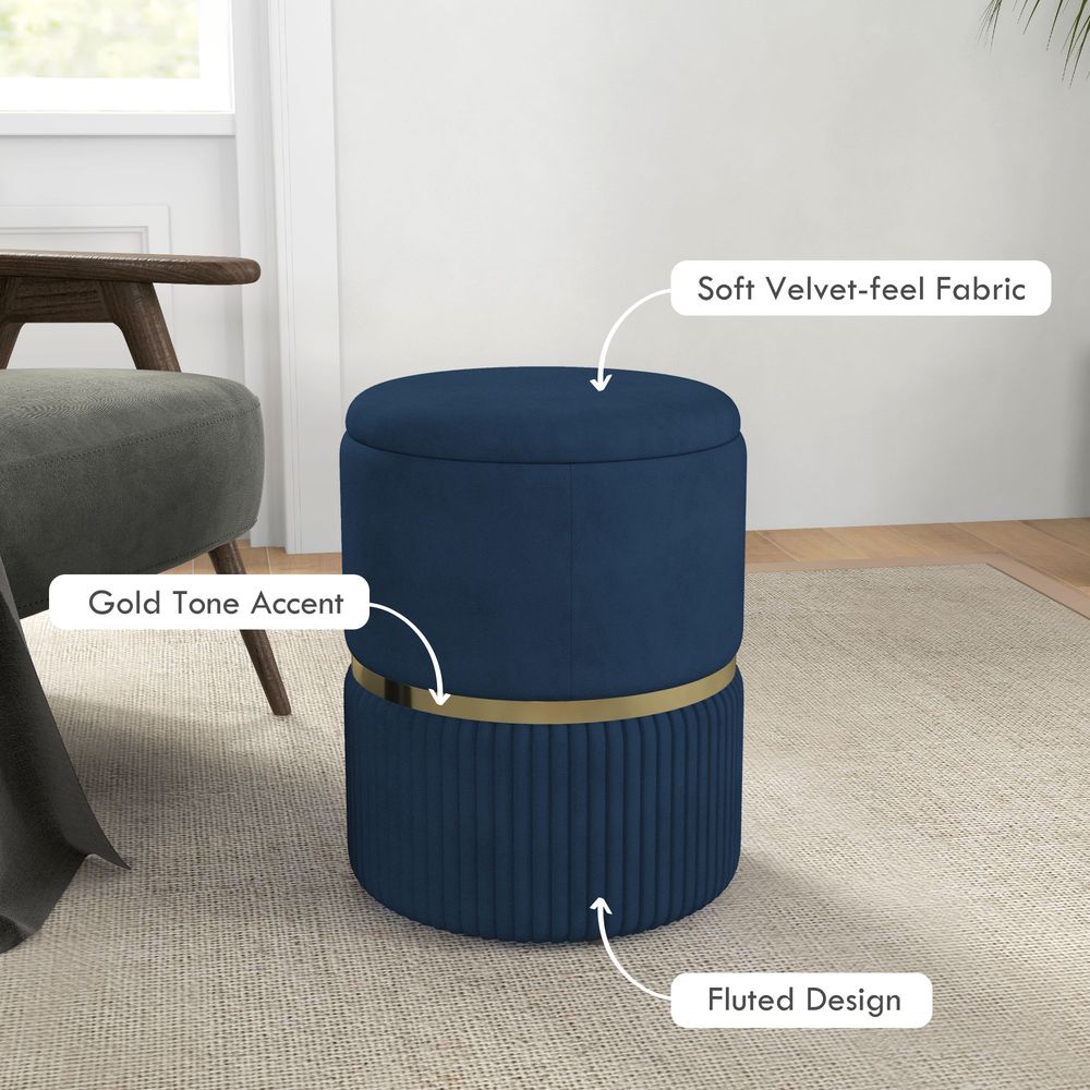 Round Pouffe, Storage Footstool with Cushioned Top, Hidden Space