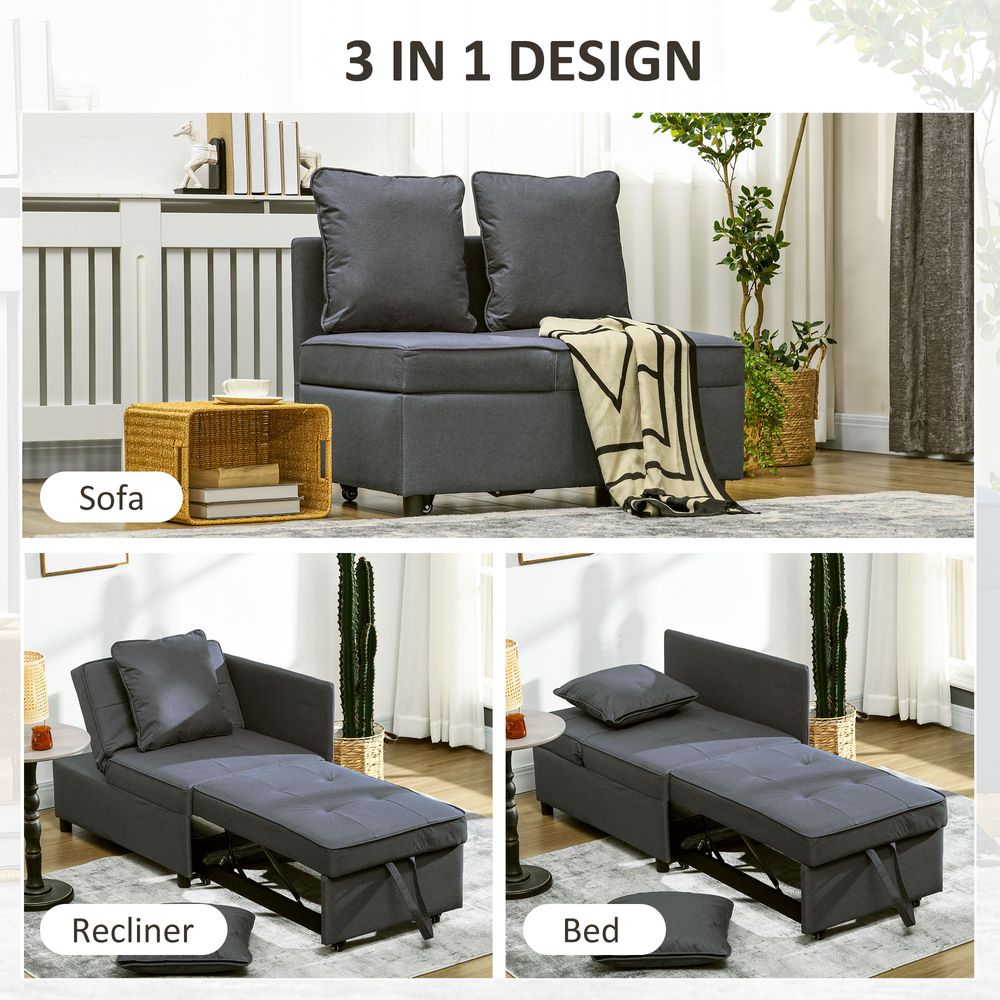 Folding Sleeper Sofa Bed Chair with Pillows, Pocket, Grey