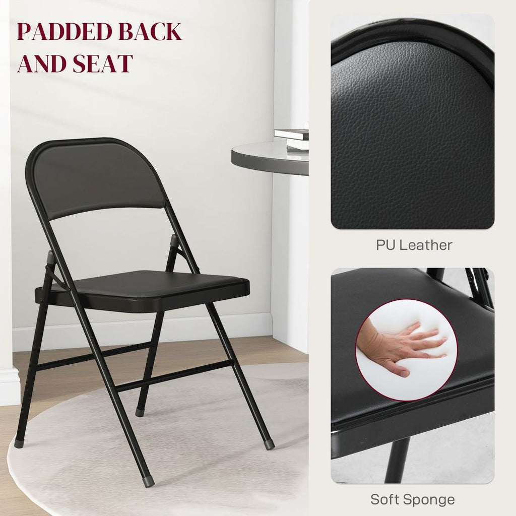 2 Pack Padded Folding Chairs with Cushioned Seat and Metal Frame Black