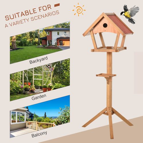 Wooden Bird Table Freestanding Feeding Station for Garden Outside 139H cm Natural