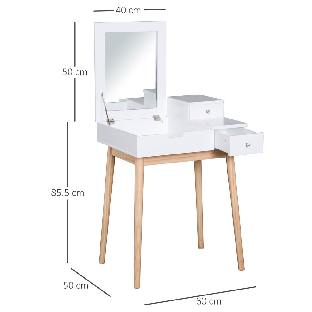 Dressing Table Desk Flip-up Mirror Multi-Purpose Large Space 2 Drawers Modern - White