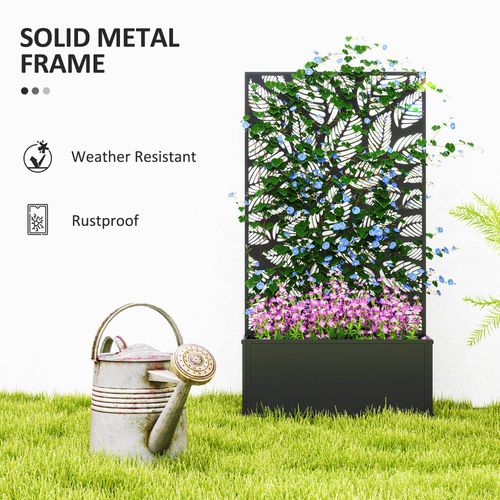 Metal Raised Garden Bed with Trellis, Outdoor Elevated Planter Box in Metal