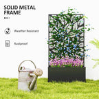 Metal Raised Garden Bed with Trellis, Outdoor Elevated Planter Box in Metal