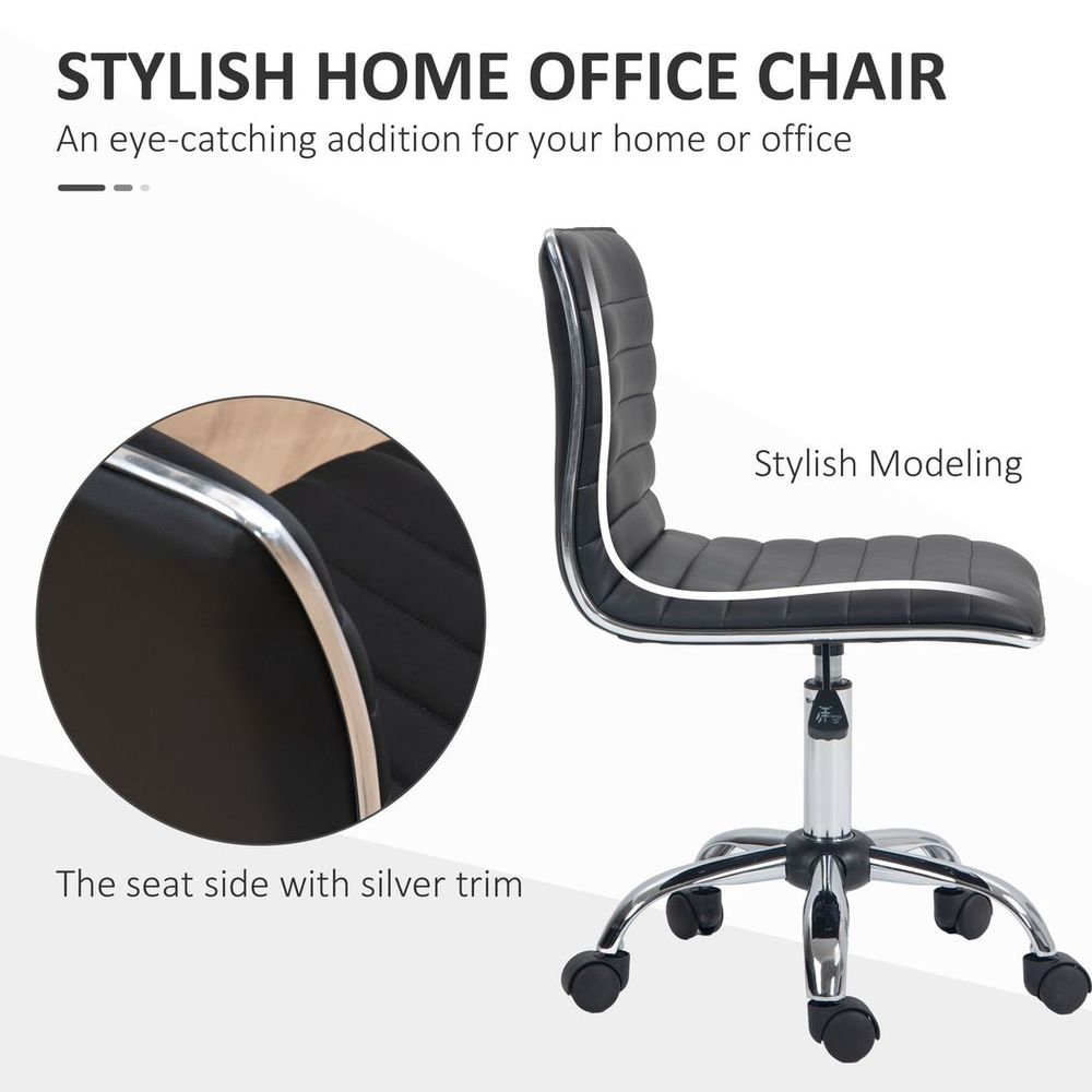 Armless Mid-Back Office Chair - 360 Swivel, Adjustable, Black