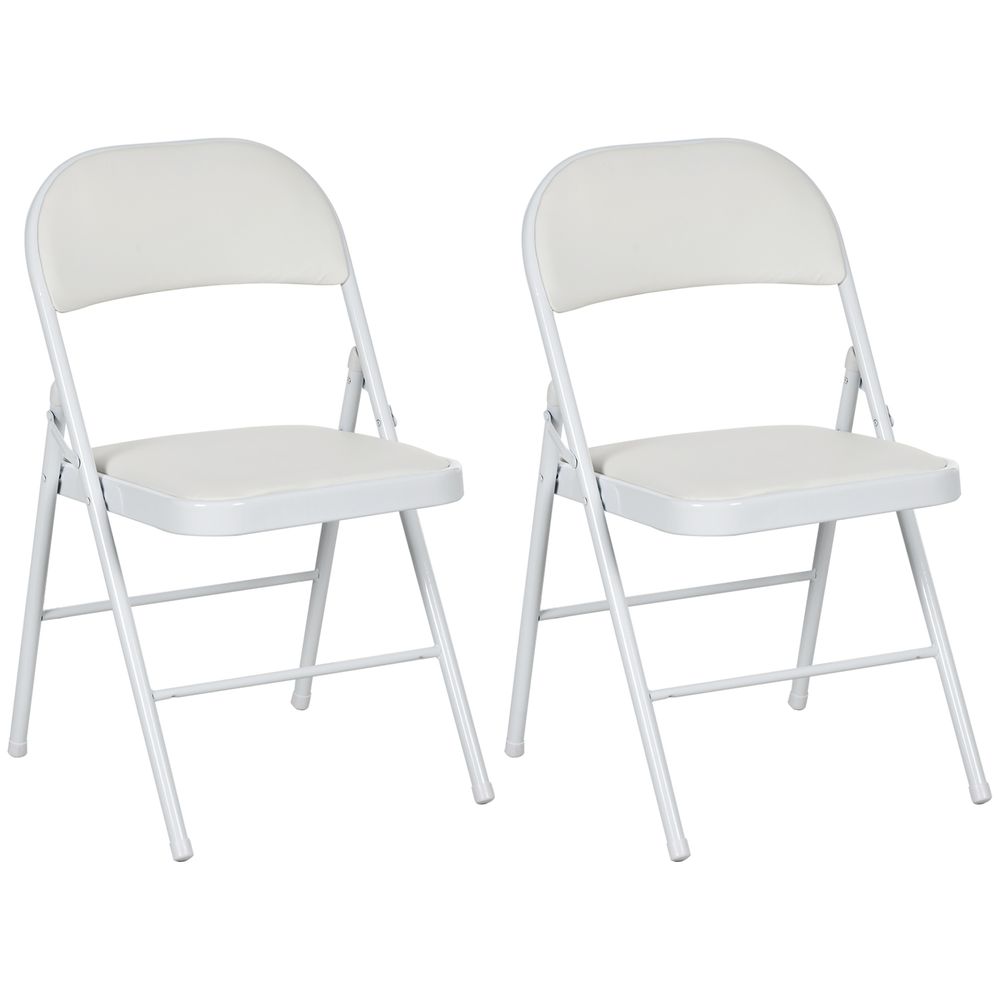 2 Pack Padded Folding Chairs with Cushioned Seat and Metal Frame White