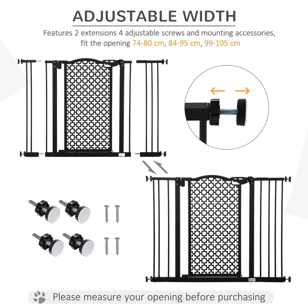 74-105 cm Pet Safety Gate Pressure Fit Stair with Double Locking, Black