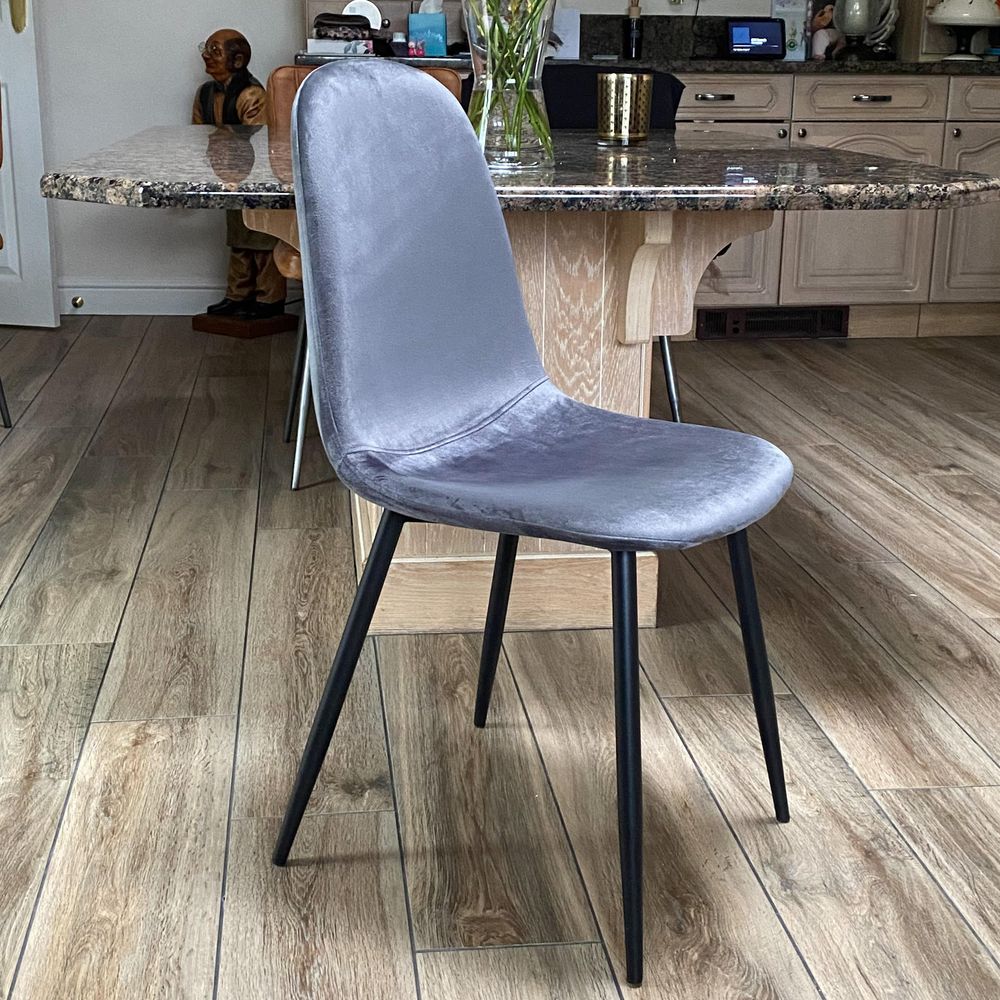Velvet Grey Chair with Stylish Black Metal Legs