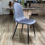 Velvet Grey Chair with Stylish Black Metal Legs