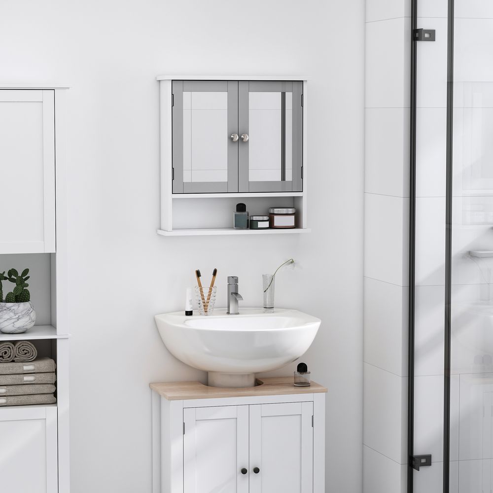 Stylish Grey Wall-Mounted Mirror Cabinet with Double Mirrored Doors - Space-Saving
