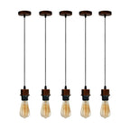 5 Pack Industrial Rustic Red Pendant Light, Lampshade Addable E27 Lamp Holder Light, E27 UK Holder Set With PVC Cable