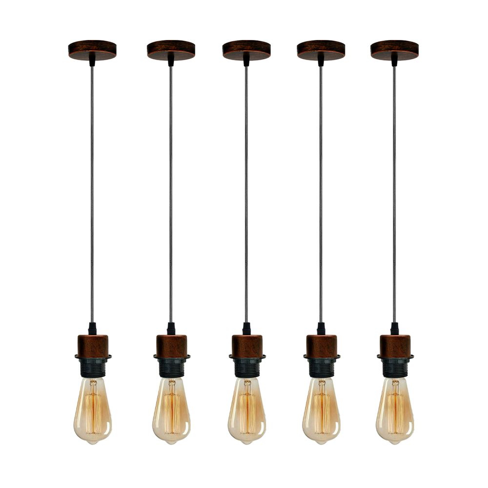 5 Pack Industrial Rustic Red Pendant Light, Lampshade Addable E27 Lamp Holder Light, E27 UK Holder Set With PVC Cable
