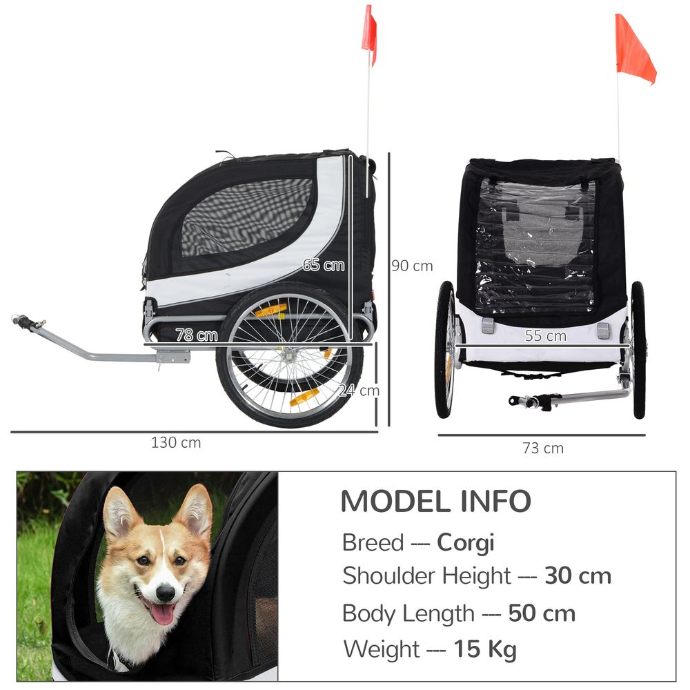Steel Dog Bike Trailer Pet Cart Carrier for Bicycle Kit Water Resistant Travel White and Black