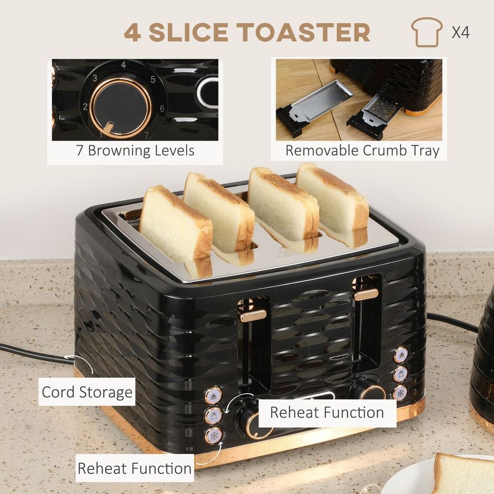 Kettle and Toaster Set 1.7L Rapid Boil Kettle & 4 Slice Toaster Black