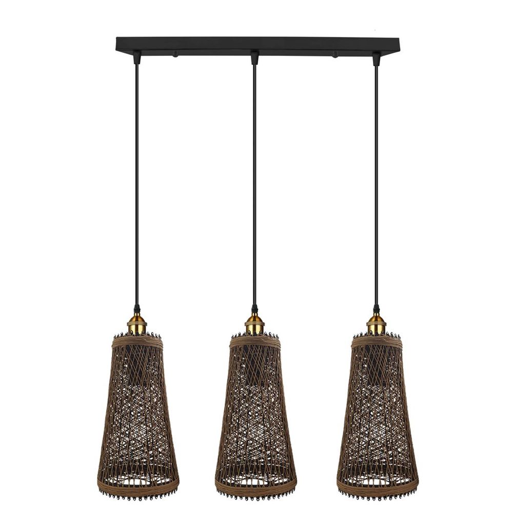 Retro Industrial Vintage Rattan Ceiling Pendant - 3 Head Natural Wicker Basket Style - Materials - Dimmable - Free Shipping