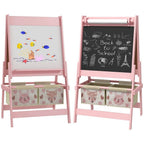Kids Easel with Paper Roll, 3 in 1 Art Easel for Children, with Blackboard, Whiteboard, Storage Baskets, Pink