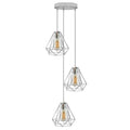 3 Head Round Base Chrome Vintage Metal 20cm Diamond Wire Cage E27 Base Ceiling Pendant Light Fitting