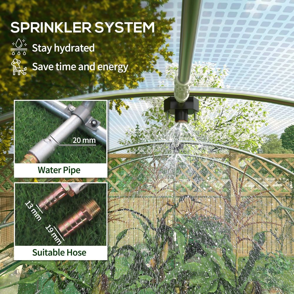 Polytunnel Green House with Sprinkler System, Wide Door