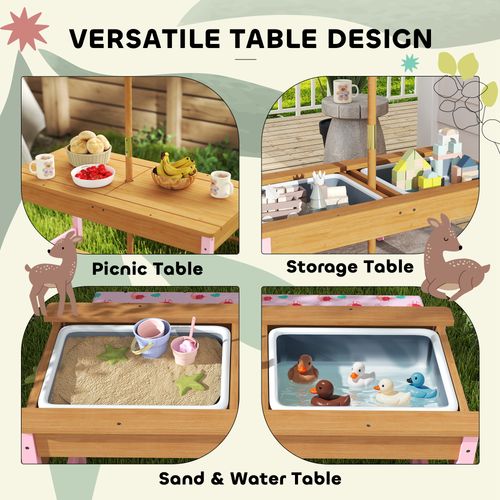 Kids Picnic Table, Wooden Children Garden Table and Bench Set, Pink