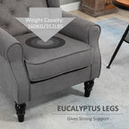 Wood Frame Accent Armchair - Retro Tufted Club Chair - Dark Grey Fabric - Home Furniture
