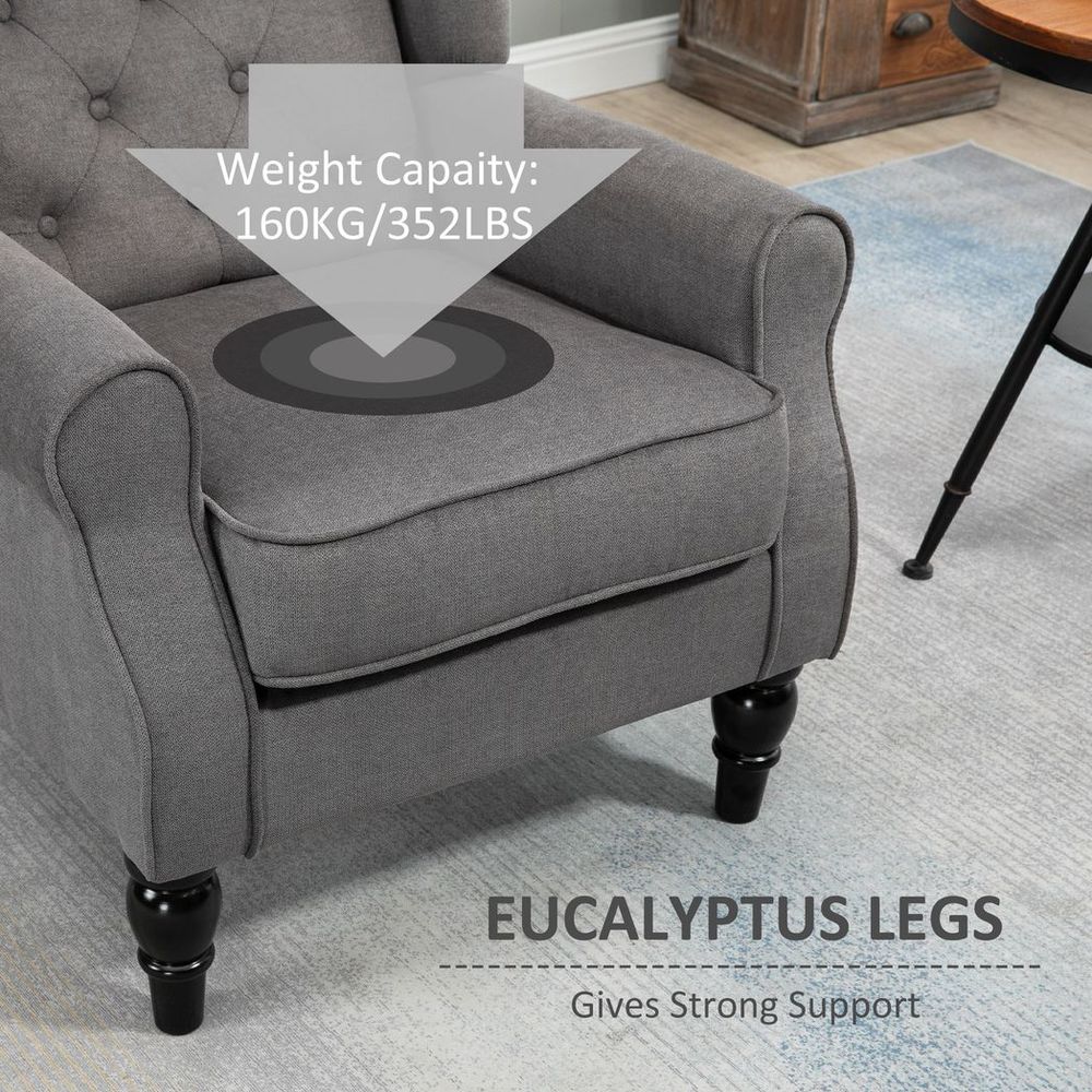 Wood Frame Accent Armchair - Retro Tufted Club Chair - Dark Grey Fabric - Home Furniture
