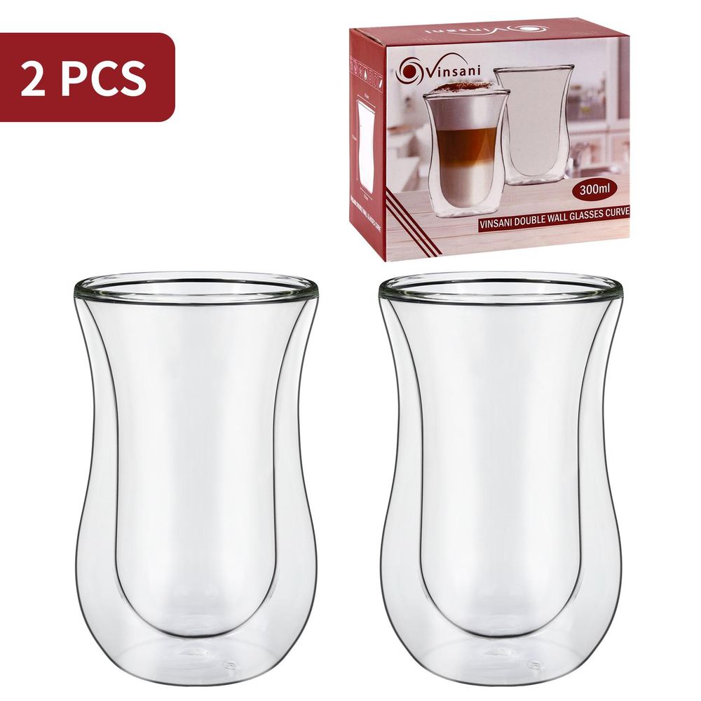Transparent Double Wall Glasses - for Hot & Cold Drinks - Minimalist Design - Set of 2