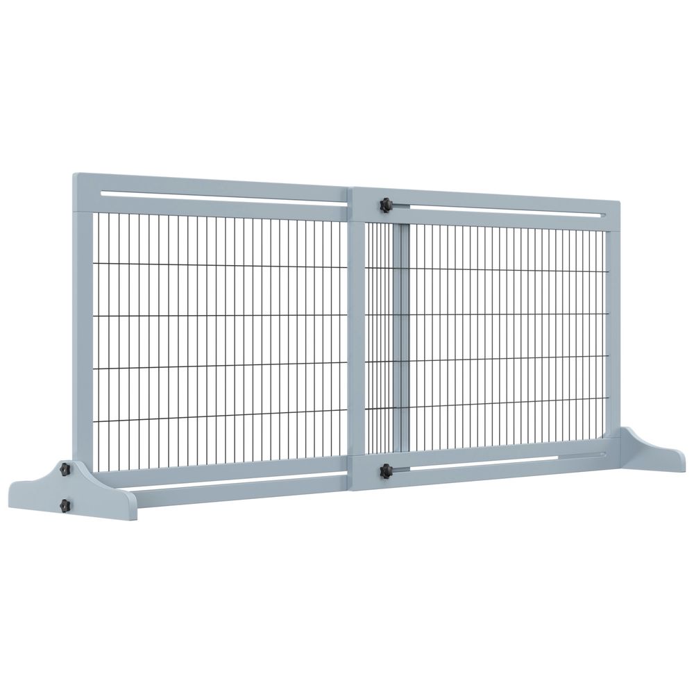 Adjustable Wooden Pet Gate Freestanding Dog Barrier for Doorway, Grey