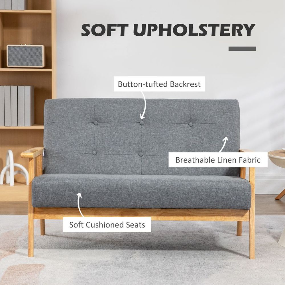 Modern 2-Seater Sofa Upholstery Couch with Rubber Wood Legs Dark Grey